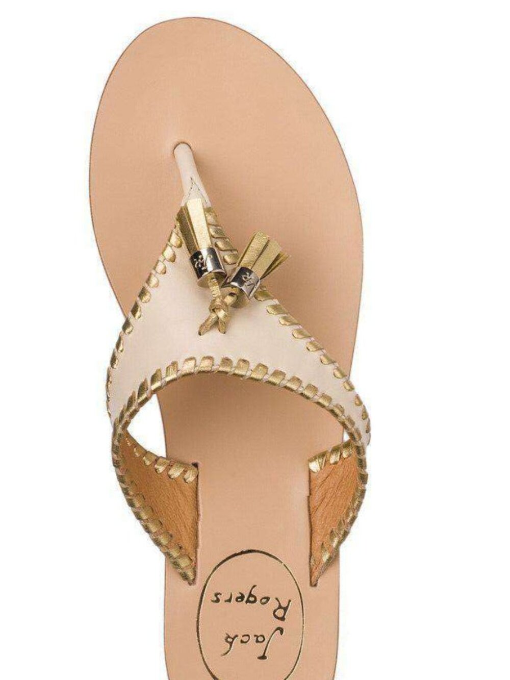 Jack Rogers Alana Tassel Thong Sandals in bone and gold leather Size 11